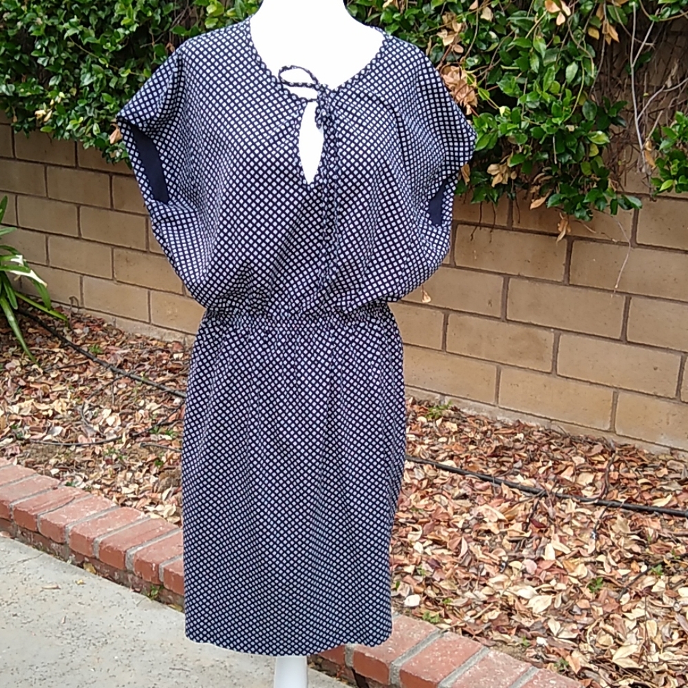 H&M Casual Dress Blue Print Elastic Waist L